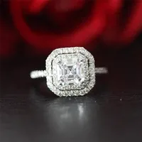 Solitaire Ring Wedding Rings Gorgeous 13ct 65mm Asscher Cut Engagement 14K White Gold Double Halo For Women 220829
