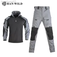Мужские спортивные костюмы Han Wild Tactical Suits с подушечниками униформы военной рубашки с капюшоном и брюк армия тренировочные бои спортивные пешеходные рубашки мужчины L220829