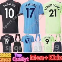 새로운 2022 2023 Haaland 축구 저지 Grealish de Bruyne Sterling Sterling Mahrez Foden Bernardo Laporte Mans Cities Home Football Shirt Adult Men Kids Kit Uniform