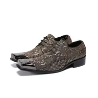 Gold Snake Pattern Real Leather Men Dress Party Party Oxford Shoes Square Toe Formal Brogue Shoes Man