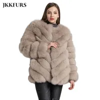 여자 모피 가짜 모피 jkkfurs 패션 두꺼운 겉옷 진짜 천연 모피 코트 겨울 푹신한 따뜻한 재킷 S7562A 220829