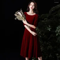Party Dresses Wine Red Lace Cocktail Dress Velvet Half-Sleeve Kne-Length Vestoidos Mujer 2022 Elegant