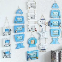 Mediterranean Wall Decoration Wooden Po Frame Three-link Pictures Frame Starfish Shell Craft Kids Room Decoration Accessories SH1909182749