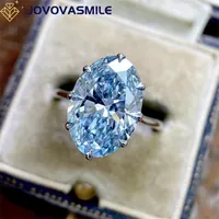 Solitaire Ring JOVOVASMILE Blue 6carat Oval Cut Vvs1 D Color Lab Grown Diamond 18k 14k Yellow Gold Fine Jewelry Frete Gratis 220912