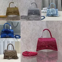 Blingbling Diamond Designer Bag Hourglass Bag حقائب اليد الصغيرة مصغرة النساء الفاخرات التمساح الأزياء الوردي الأسود ساعة الزجاج الكتف CROS I5WT#
