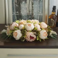 Tabla de decoración de boda de bricolaje de lujo de lujo Runner de flores Artificial Flower Arrangement Table Centro de mesa Peonies Rose Leaf T200502352