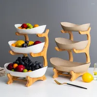 Platos Ceramic Candy Dish Sala de estar en casa Bocadillo de fruta de tres capas Canasta de secado moderna