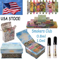 Atomizadores de stock de EE. UU. Smokers Club Gold Coast Clear Vape Cartridges Embalaje 0.8 ml 1 ml Cer￡mica Carrita de aceite de vidrio grueso 510 Hilo vac￭o E Vaporizador de cigarrillos