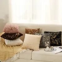 ゴールデンプラッシュファーホワイトクッションカバーソファ用ホームデコレーションピローケースシックな寝具用の装飾枕カバー