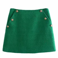 Женщины Tangada Green твидовые юбки Faldas mujer Zipper французский стиль женский мини -юбка 8y195 220317251s