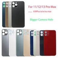 50Pcs Back Glass with big hole housing for iphone 8 Plus XS XR 11 12 13 Pro Max SE battery Cover Rear Door Case Replacement223j