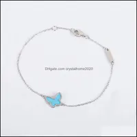 Браслеты очарования S925 Sier Charm Pendant Bracelet с синей формой бабочки в двух цветах, а также застежкой для Rhombus для Crystalhome2020 Dhowt
