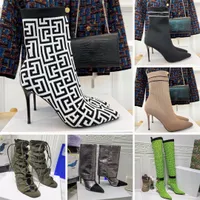 Designer Stretch Knit Skye Ankle Boots Sock Pointed Toe Leather Sole Bicolor Jacquard Ranger Romy Women Sexy Lady Sandal High Heel Top Quality Size 35-40