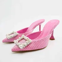 Slippers Purss Women Shoes new Style квадратная кнопка страза с высокими каблуками Упомянуты