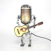 Novelty Items Creative Vintage Microphone Robot Touch Dimmer Lamp Table Hand-held Guitar Decoration Home Office Desktop Ornaments260e