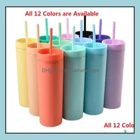 Tumblers 16Oz Acrylic Skinny Tumblers Matte Color Double Wall Water Bottle Coffee Drinking Plastic Tumbler Sippy Cup With St 12 Color Dhtlm