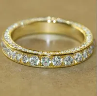 INS TOP VERKOOP Wedding Ringen eenvoudige mode -sieraden 925 Sterling Silver Gold Fill Round Cut White Topaz CZ Diamond Gemstones Eeuwigheid Party Vrouwen verlovingsringcadeau