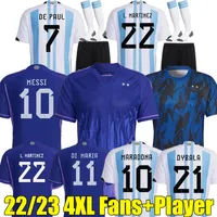 XXXL 4XL 22/23アルゼンチンアウェイアウェイサッカージャージースペシャルディマリアフットボールシャツ2022 2023 Kun Aguero Dybala Lo Celso Maradona Men Kits Kits Sock Full Sets Pre-Match Jersey