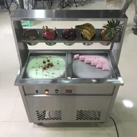 2020 Fry Ice Cream Machine Thailand Brötchen gebratene Eismaschine doppelte Pfanne gebratenes Eis 1800W243f