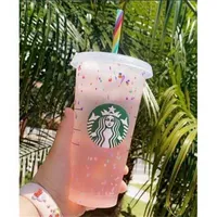 Cups Dishes Utensils Starbucks tumbler Reusable Plastic Tumbler with Lid and Straw plastic colorful straw cup cold bottle Color Changing Confetti Cold Cup mlH9RU