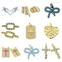 Charms 100% Brass Copper Zircon DIY Jewelry Pendant Connector Wholesale Angel Wing Bible Square Heart Rainbow Cross Knot Star