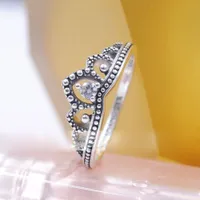 925 Sterling Silver Regal p￤rlstav tiara ring med tydlig zirkoniummode pandora stil smycken ring f￶r kvinnor