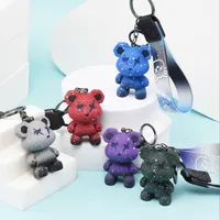 Cartoon Creative Bear Keychain Fashion Punk Animal Keyring Moned Mini Bolsa de Escuela Llave Keychain