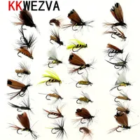 Ganchos de pesca Kkwezva 30pcs Atra de mantequilla Insectos de mosca de diferentes estilo Volas de salmón Trucha Single Dry Fly Lures Tackle 220830