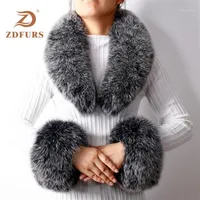 Scarves ZDFURS 2021 Arrival Real Fur Raccoon Collar Cuffs Women Winter Fashion And Cuff One Set1218k
