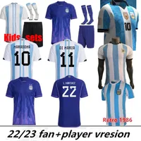 4xl 22 23 Argentyna piłka nożna Dybala 2022 2023 fanów Wersja gracza Lautaro Martinez Di Maria Football Shirt Kun Aguero 1986 Zestaw dla dzieci Retro Maradona Mense Jersey
