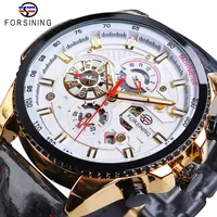 Forsining Automatic Men Watch Casual Golden Date Polish Black Leather Belt Mechanical Watches Waterproof Clock Relogio Masculino249r