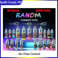 RandM Tornado 7000 Puffs Disposable E cigarettes Pod Device Powerful Battery 14ml Cartridge Mesh Coil RGB light Glowing Vape Pen Kit 100% Original