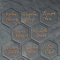 Cartes de voeux 20pcs acrylique claire hexagone vierge lieux de coupe laser carreaux simples d￩coration de mariage pour les num￩ros de table nom de l'invit￩ 230l
