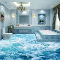 Custom 3d floor wallpaper Beautiful sea wave 3D flooring painting wallpaper mural For Wall Decor self-adhesive239e