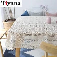 White Lace Crocheted Tablecloth Cotton Rectangle Table Cloth Home el Textile DecorZB-TC017D3 210626195M