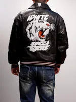 Bruce Lee 's Sheepskin Leather Jackets Classical Double Dragon Pattern 및 White-Tiger 자수