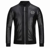 Faux Leather Designer Jacket Mens Zipper Slim Fit Short Hip Hop Casual Skul