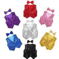 Gar￧ons filles jazz dancewear gilet bowknot sets enfants glitter v￪tements choeur costume childrens hip-hop jazz danse pailled gilet y200325270j