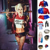 Costumes de cosplays de suicide Harley Squad Quinn cos Cos Brodery Coat T-shirt Accessoires Set Party Dress Halloween284G