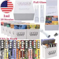 USA In Stock CAKE Full Glass Atomizers 510 Thread 1.0ml Carts Ceramic Coil Disposable Thick Oil Dab Pen Wax Vape Pen Cartridge E Cigarettes Vaporizers 10 Strains Empty
