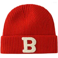 BERETS versione coreana marca di moda cappello a maglia cappello da donna cappelli invernali lettera b ricamata da femmina fredda da bernice caldo da sci.
