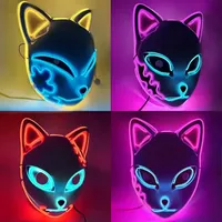 LED متوهجة قطة الوجه القناع الديكور بارد Cosplay Neon Demon Slayer Fox Masks لعيد ميلاد هدية كرنفال الحفلات التنزه الهالوين