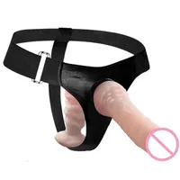 Lesbian Strapon Harness Double Dildo Super Soft Silicone Strap on Cock Realistic Penis Adult Sex Toys for Woman Sex Products Y191022290O