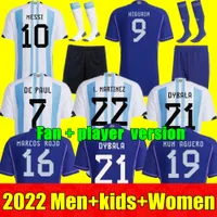 Nuevo 2022 Argentina Soccer Jerseys 22 23 J.Alvarez Dybala Messis Di Maria Kun Martinez Maradona Camisa de fútbol Men Kits Kit Versión de jugadores Versión