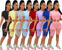 Tracksuits voor dames Chiclover Tracksuit Lounge Set Groothandel items Sexy Holed Two Piece Women Body Suit Tops en Sweat Shorts Casual