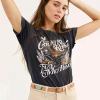 Boho inspirierte grafische T -Shirt Black Country Roads T Shirt Frauen 2020 Casual Summer Top Boho T Shirt Neue Print T -Shirts Frauen CX200714226a