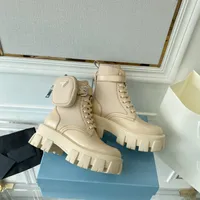 Designer Boots Rois Monolith Leather Nylon Borstade ankel Combat Boot Women Platform Gummi Sole Nylon med små påsar Toppkvalitetsstorlek 35-41