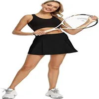 Damen Tracksuits Fitnessstudio Kleidung Tennisrock Lu Yoga Running Sportgolf Röcke Mid-Taist Plissee Rücken Taille Pocket Reißverschluss