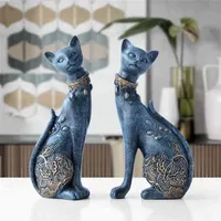 집 장식을위한 입상 장식 수지 고양이 동상 유럽 창조적 결혼 선물 동물 장식 조각 2108273133