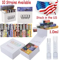 Stock in USA Cake Cartridges Glass Atomizers E Cigarettes Vape Cartridge 1ml Empty Packaging Carts Thick Oil Dab Pen Vaporizer 10 Strains Disposable Starter Kits
